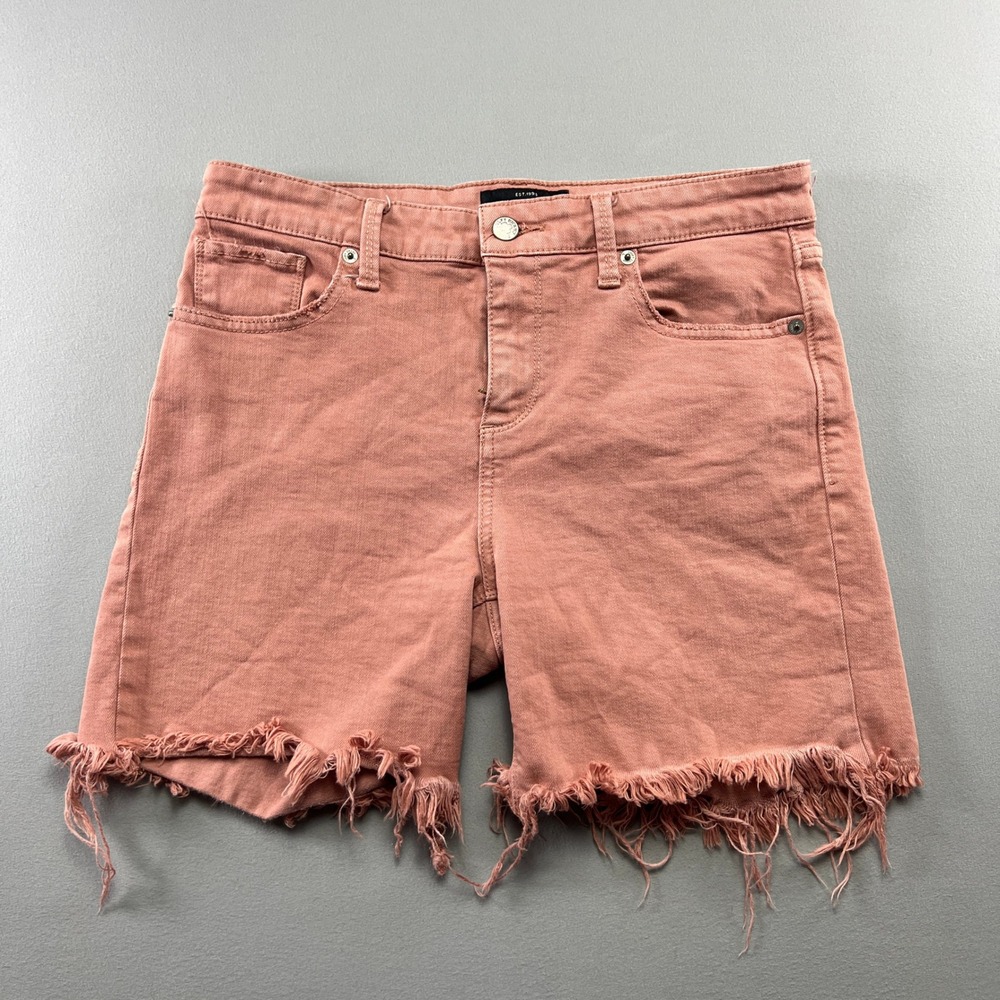 Lucky Brand Ava Short Womens 6/28 Salmon Pink Denim Stretch Mid Rise Frayed Hem